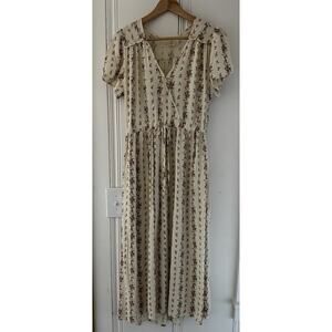 Christy Dawn S Floral‎ Midi Dress Cream Rose Print Deadstock Fabric Made USA